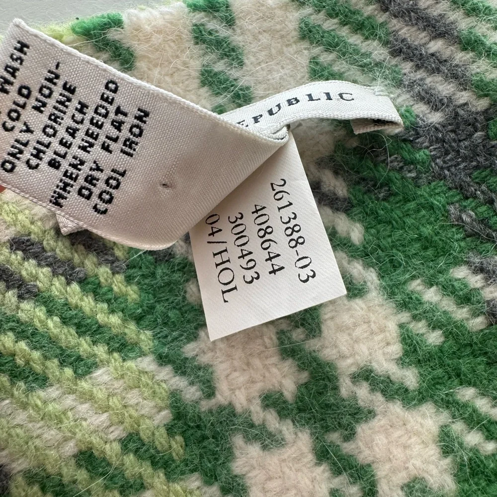 Vintage Banana Republic 04/HOL Plaid Wool/Cashmere Rabbit Hair scarf Wrap Fringe